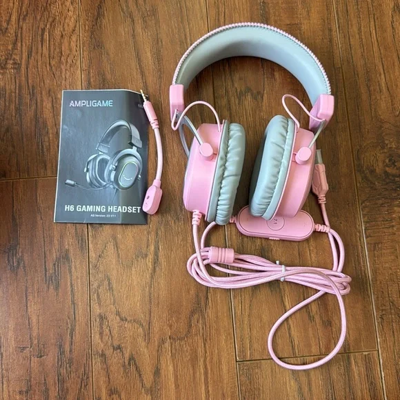 NWT Ampligame Fifine H6 Pink Wired PC Gaming Headset, Microphone Headphones - Picture 4 of 16
